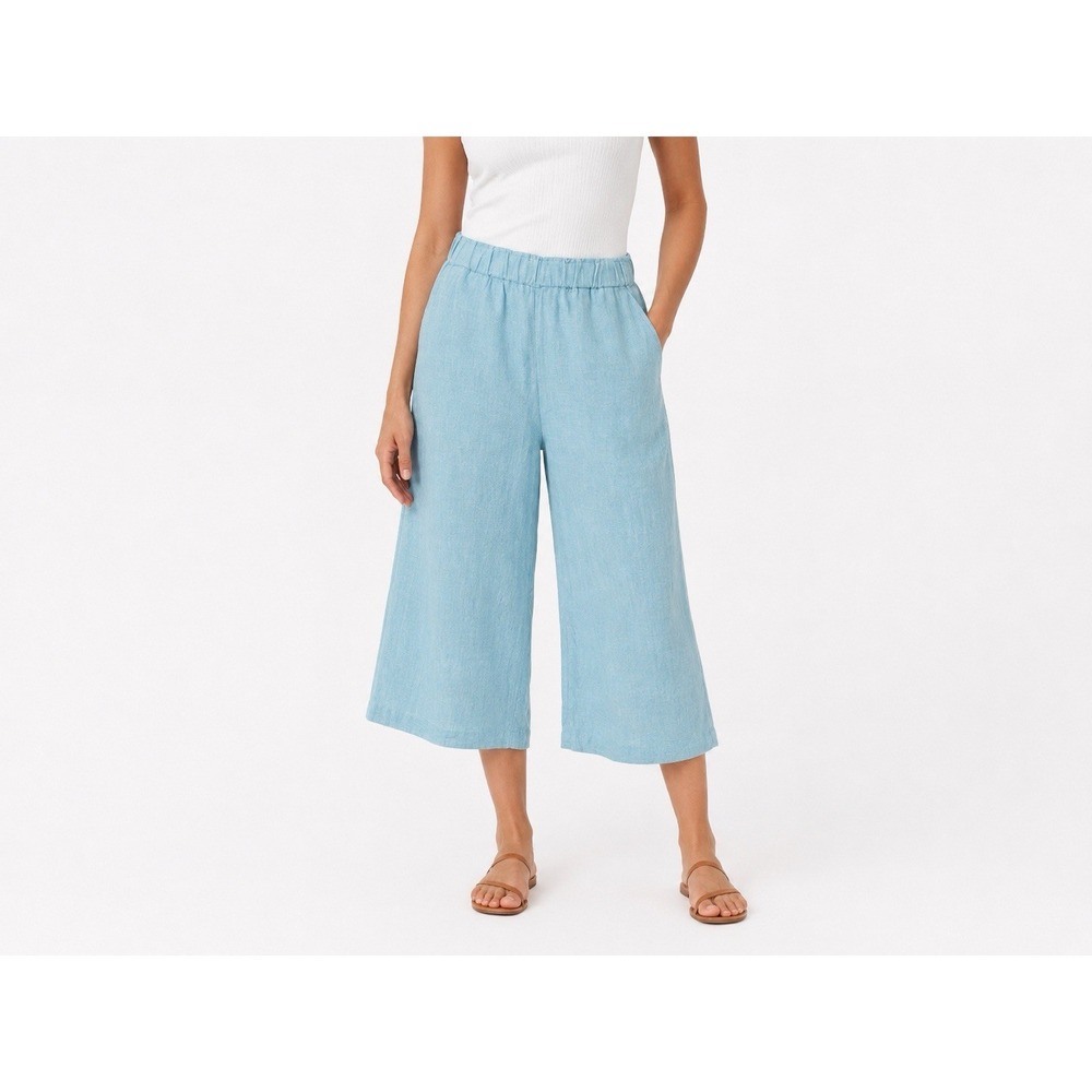 Talbots Nantucket Pull-On Wide‎ Leg Crop Linen Pants Aqua Blue Coastal Resort LP